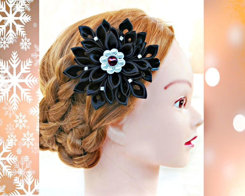 Large black flower hair clip Statement headpiece for prom image 0