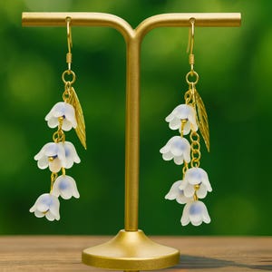 Lily of the Valley Earrings Birthday Gift, Dainty May Birthflower Earrings, Fairy Cottagecore Jewelry, Summer Wedding Bridal Flower Dangles