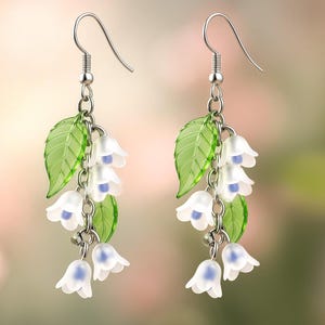 Lily of the Valley Earrings: Frosted Acrylic Flowers, Sterling Silver Hooks