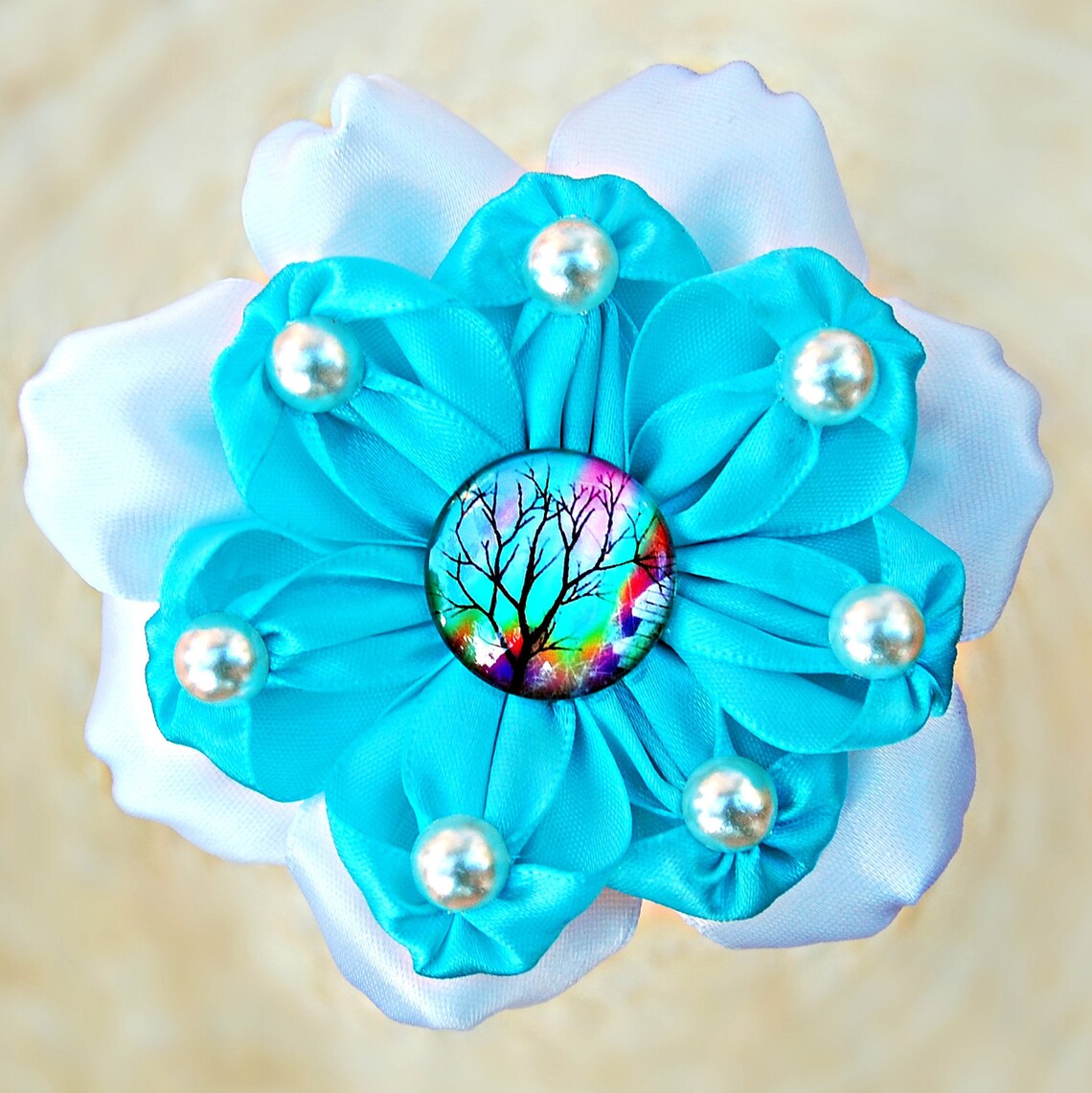 Large turquoise flower hair clip Wedding floral hair piece Etsy