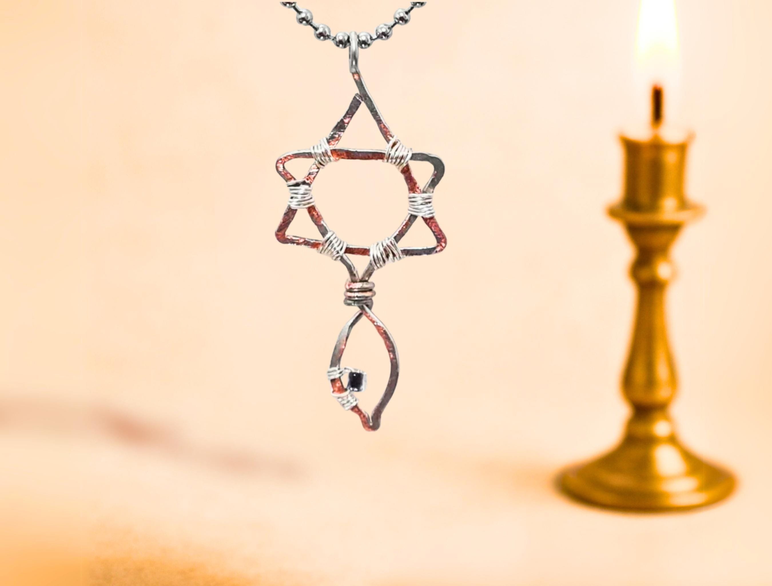 Messianic Star of David Necklace with Fish Symbol Pendant on Stainless Steel Chain, Jewish Christian Jewelry Judaica Gift for Him/Her