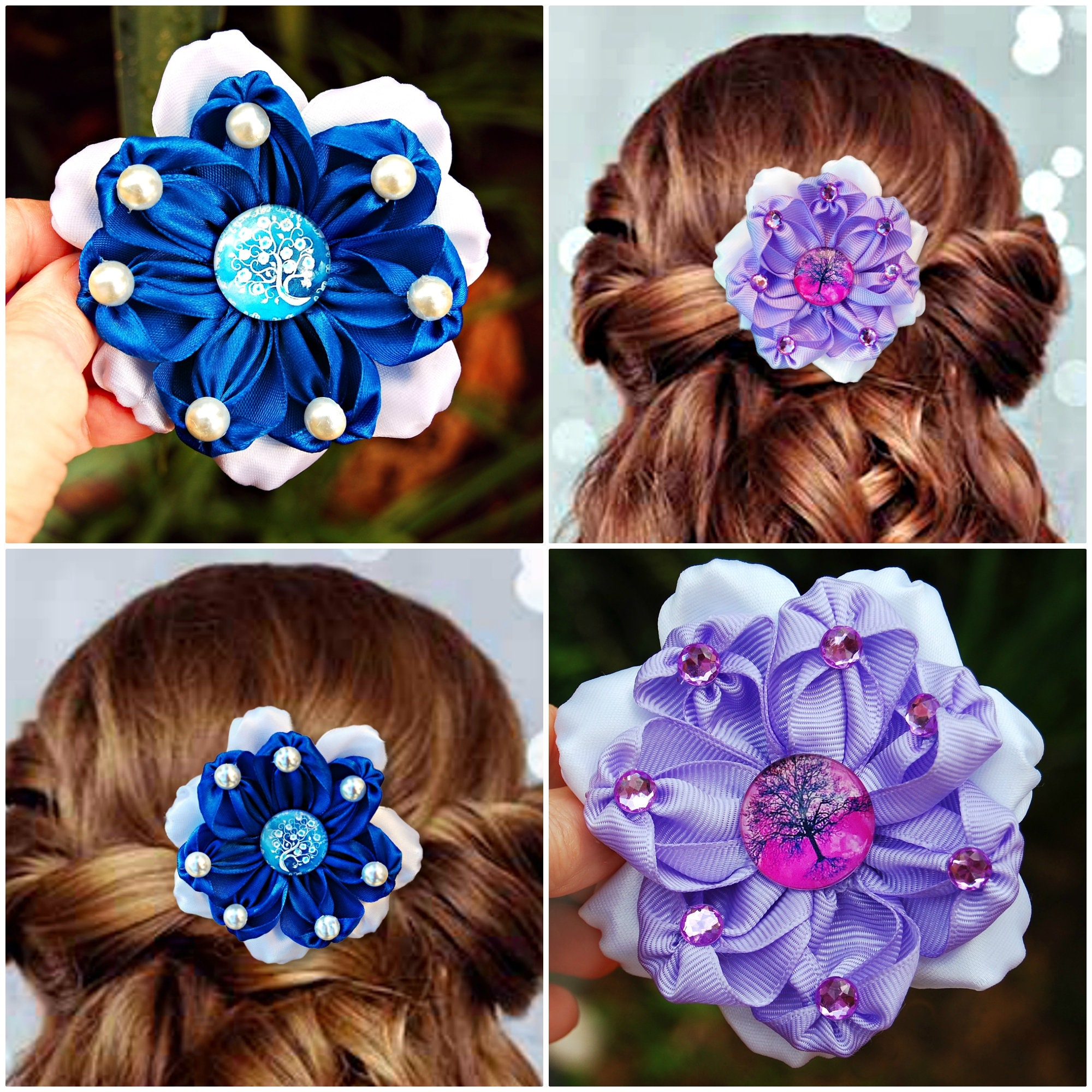 Large turquoise flower hair clip Wedding floral hair piece Etsy