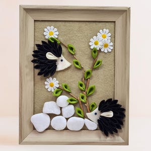 3D Hedgehog & Daisy Wall Art: Ribbon Kanzashi Picture