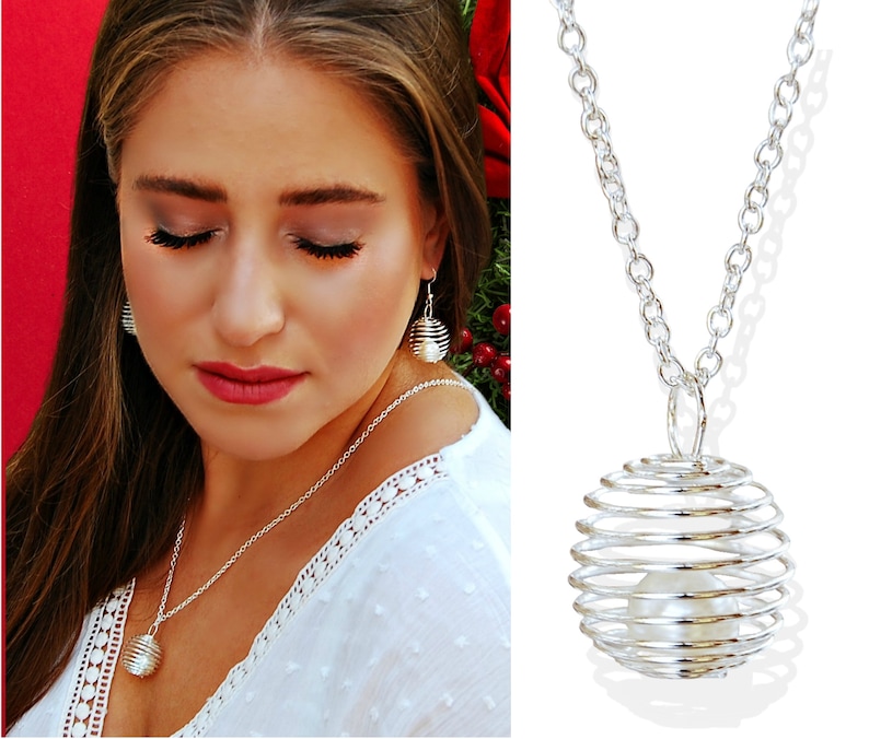 Contemporary Silver Jewelry Set Pearl Pendant Necklace and Etsy UK