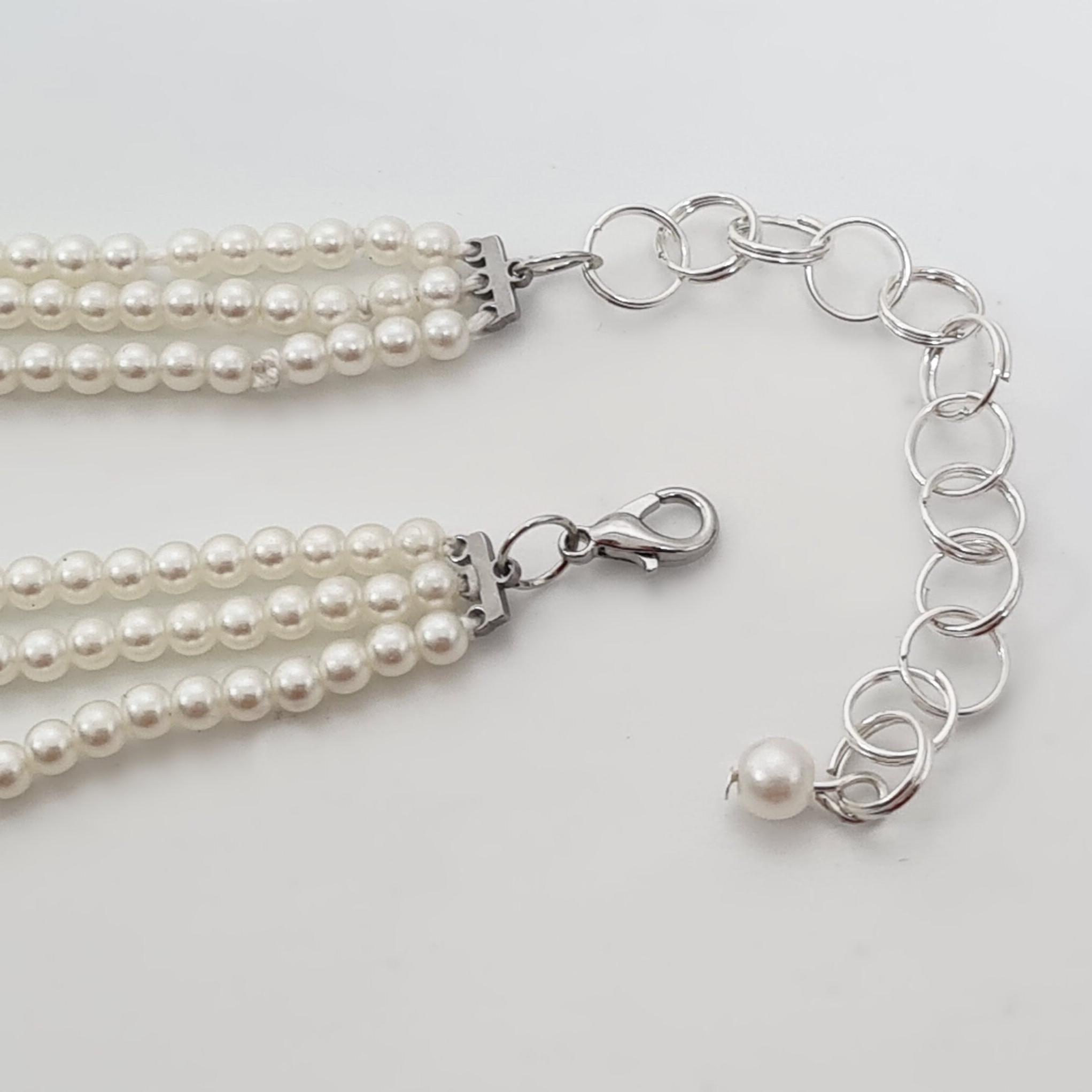 Aimimier 1920s Style Faux Pearl Necklace Set - 3-Strand Statement Necklace With Red Crystal, 20.5-25 Inch