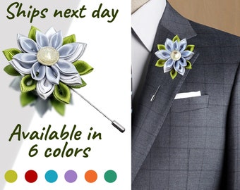 Custom Lapel Flower Boutonniere Gift for Best Man, Groomsmen Flower Lapel Pin, Olive Green Gray Buttonhole Flower