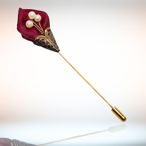 Burgundy Royal Lapel Pin for Men - Wedding Buttonhole Boutonniere, Groom's Suit Accessory, Personalized Gift for Best Man