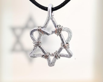 Star of David with Heart Necklace – Modern Judaica Pendant on Black Cord or Silver Chain – Spiritual Gift for her from Israel