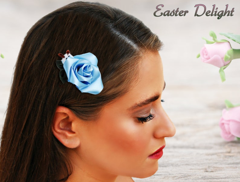Kanzashi flower hair clip Blue rose hair clip for women ...