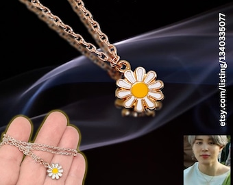 Jimin Inspired Daisy Necklace - Vintage Style Pendant on Rose Gold Chain Choker, Gift for Korean Jewelry Lovers