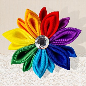 Rainbow Flower Boutonniere Lapel Pin, LGTB Flower Brooch Gay Pride Pin