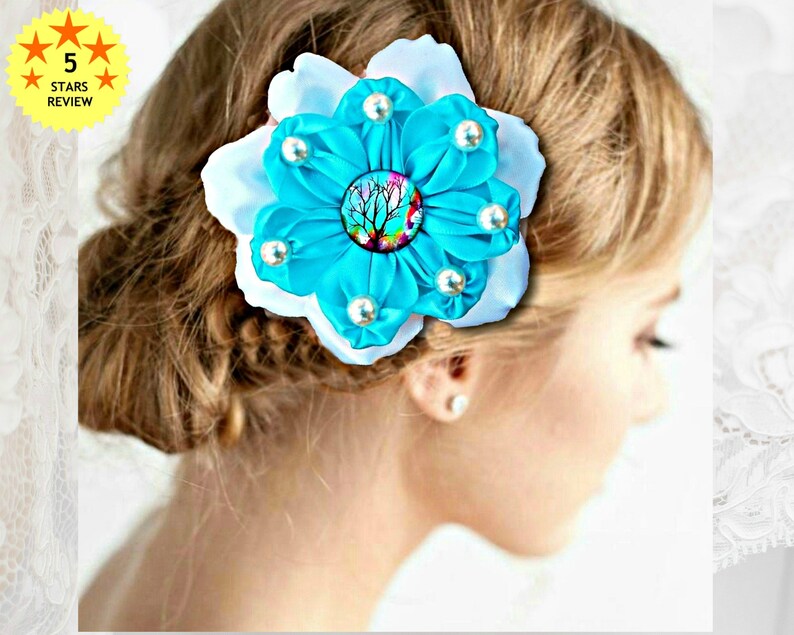turquoise flower hair clip