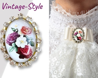Flower Cameo Brooch Vintage-Style Gift For Mother in Law, Oval Floral Brooch Pin and Personalized Card Gift for Mom