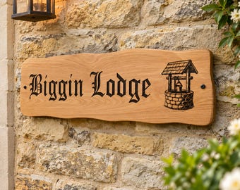 Personalised Wooden House Sign – Rustic Weatherproof Engraved Oak Plaque
