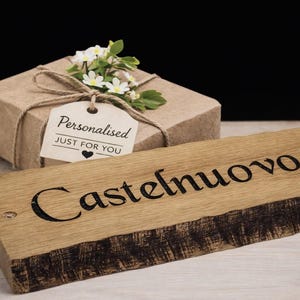 Personalised oak house name sign gift idea UK handmade wooden address plaque