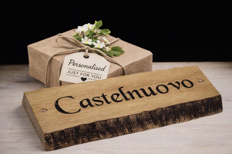 Personalised oak house name sign gift idea UK handmade wooden address plaque