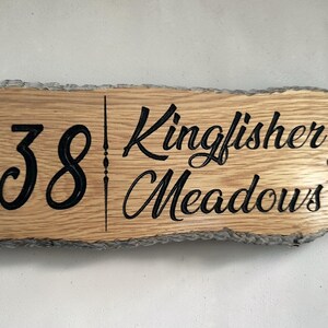 Personalised oak house number and name plaque for exterior wall UK handmade wooden sign