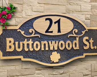 Personalized Oak Carved Wooden House Name Sign home Address Plaque Outdoor