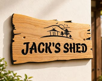 Personalized Wooden House Sign, Carved Oak Name Plaque, Custom Rustic Home Decor