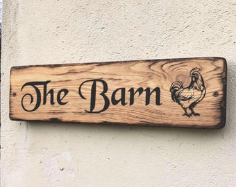 Rústico, personalizado, resistente a la intemperie, de madera de roble macizo, letrero de casa grabado, placa para exterior, estilo granja