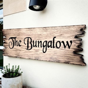 Rustic Burnt Edge Wooden House Sign | Personalised Cottage Name Plaque