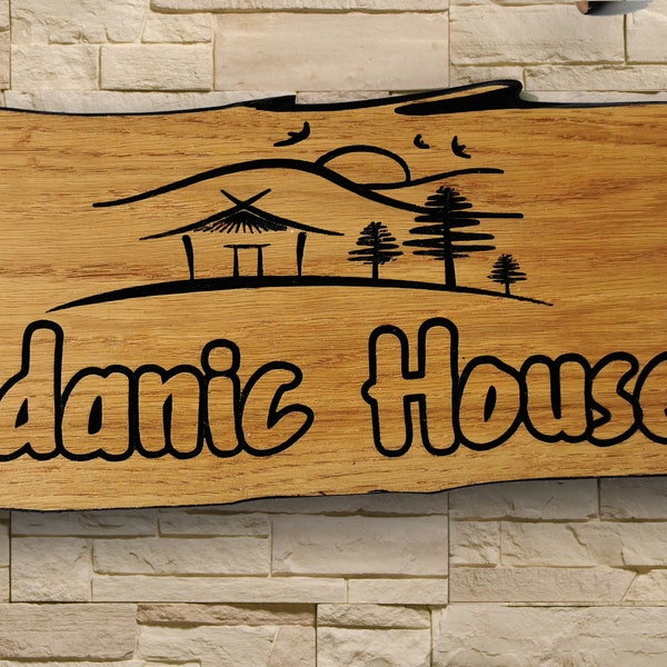 Plaque personnalisée d'adresse de maison en bois sculpté en chêne pour l'extérieur