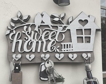 Personalisierte Sweet Home Schlüsselhalter Holzwandregal | Einweihungsparty Geschenk | Schlüssel Organizer