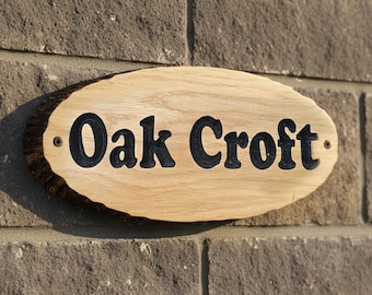 Personalised Wooden House Sign, Rustic Oval Oak Plaque, Custom Engraved Entrance Name