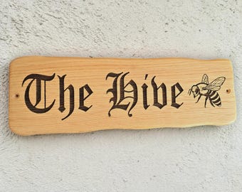 Placa de madeira personalizada para casa – Placa rústica de carvalho gravada e resistente às intempéries