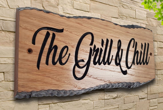 Personalised Carved House Wooden Oak Sign Address Name Plaque Outdoor