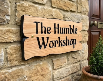 Personalised Oak House Name Plaque, Wooden Address Sign for Outdoor Display, Handmade in UK