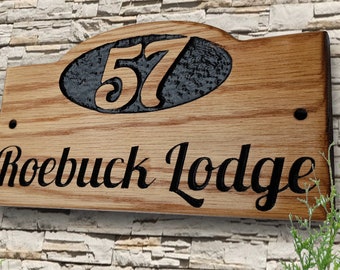 Personalized Carved Engraved Home Number Name Oak Wooden Sign Plaque