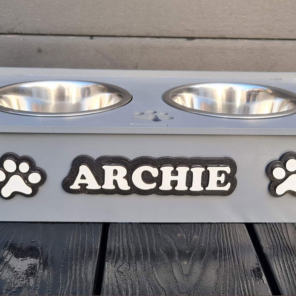 Personalised Double Bowl Dog  Feeder Elevated Stand Raised Dish Holder Feeding Food Water Big