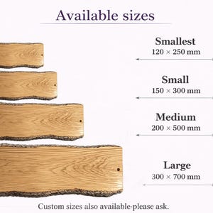 Size options available for personalised  oak with bark edges