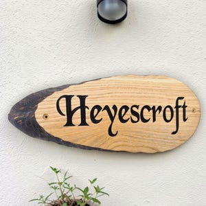Personalised Oak Farmhouse Sign | Rustic Live Edge House Name Plaque, Countryside Cottage Outdoor Sign