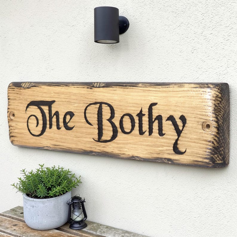 The Bothy personalised solid oak cottage name sign