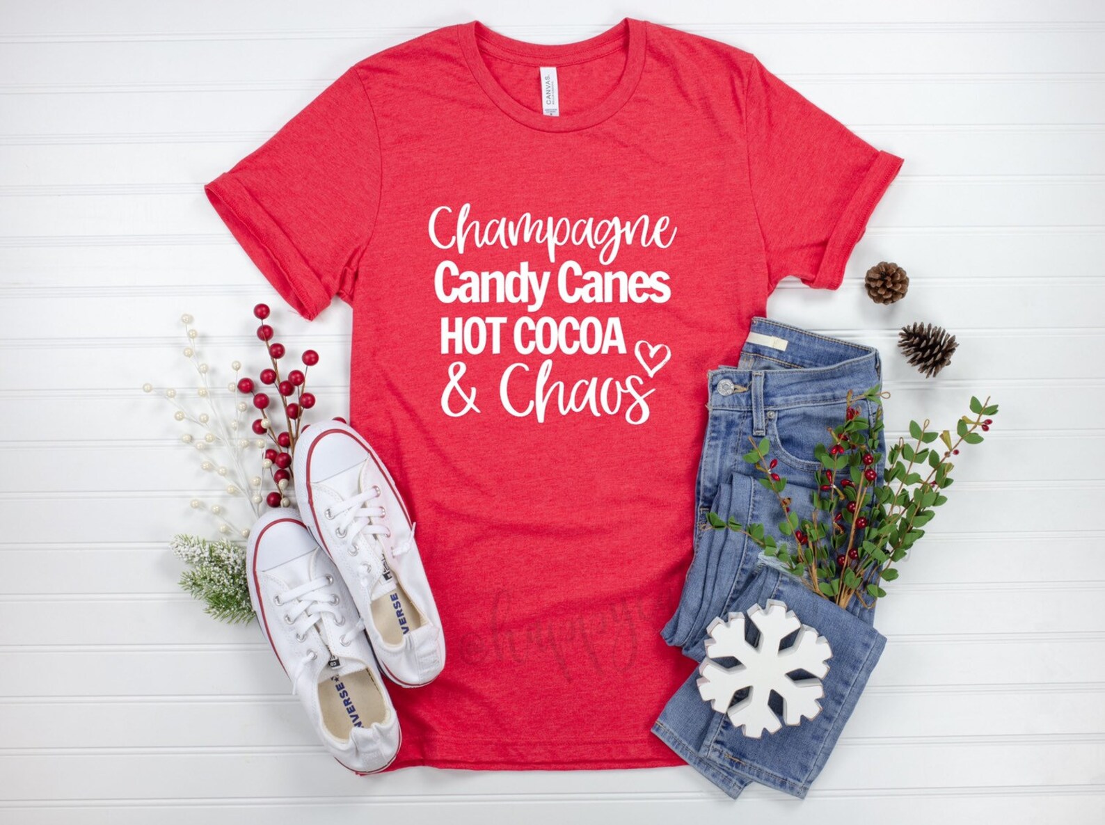 champagne and candy canes shirt