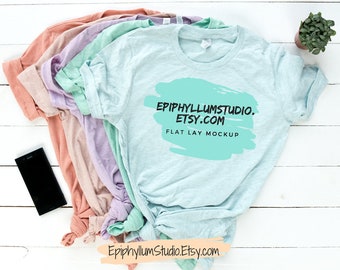 Download Free Bella Canvas 3001 Mockup, Bella Canvas Heather Prism, Lay Flat Mockup, Top View Mockup, T-shirt Mockup, Tee Mockup, Outfit Wood Background PSD Template