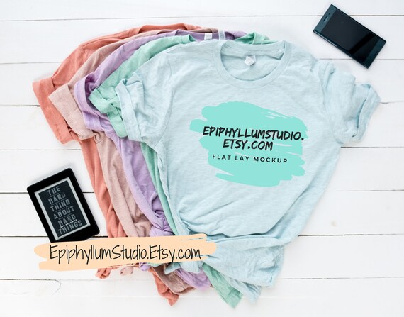 Bella Canvas 3001 Mockup Bella Canvas Heather Prism Lay