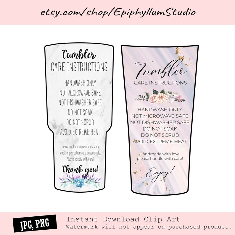Tumbler Care Instruction Printable Washing Instructions Etsy