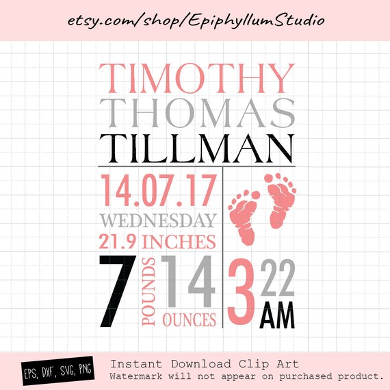 Download Baby Birth Announcement Svg Birth Stats Svg Subway Template Etsy
