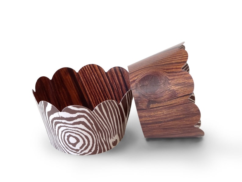 Wood Grain Cupcake Wrappers, Rustic, Woodsy, and Natural for Birthday Parties, Baby Showers, Bridal Showers, and Special Occasions 