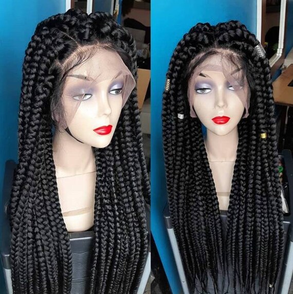 Braided Wigjumbo Box Braids Knotless Braids Braid Wigs For Etsy braided wig jumbo box braids knotless braids braid wigs for black woman full lace braided wig jumbo braids big box braids pontytail braid