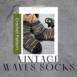 Crochet Sock Pattern Vintage Waves - PDF Pattern - Self Striping Yarn