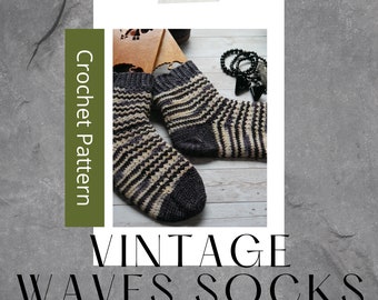 Crochet Sock Pattern Vintage Waves - PDF Pattern - Self Striping Yarn