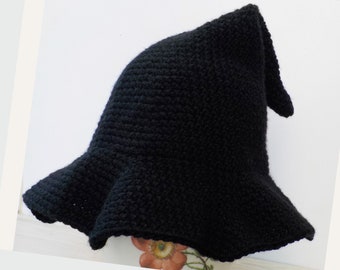 Baby witch hat, Hand crocheted wizard black hat for photo prop, Halloween costume