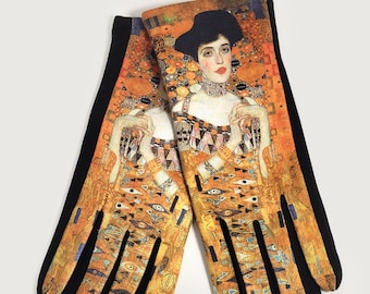 Gants tactiles The Woman in Gold (Portrait of Adele Block-Bauer I) pour femmes (ou hommes avec des mains plus petites) pour SMS - par Gustav Klimpt