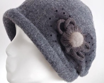 LAFENICE Venice Italy Women’s Wool Hat Flower Detail Gray LAFENICE | Accessories | Lafenice Venice Italy Womens Wool  main image 4