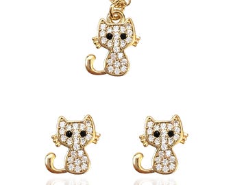 Conjunto PURRFECT, conjunto de pendientes y collar de mini gatos