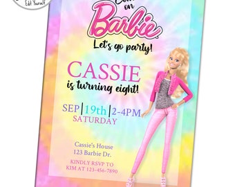 birthday invitation barbie theme
